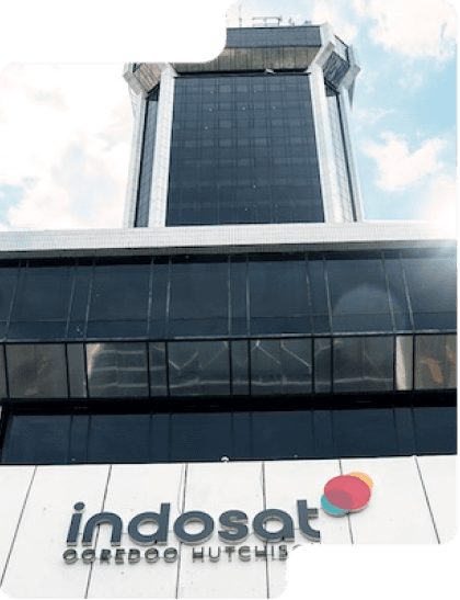 A tall and sleek building belonging to Indosat